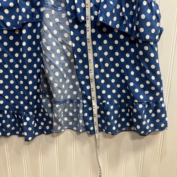 Coco‎ Carmen Blue White Polka Dot Off Shoulder Tiered Ruffle Maxi Dress L XL NWT - Picture 6 of 7